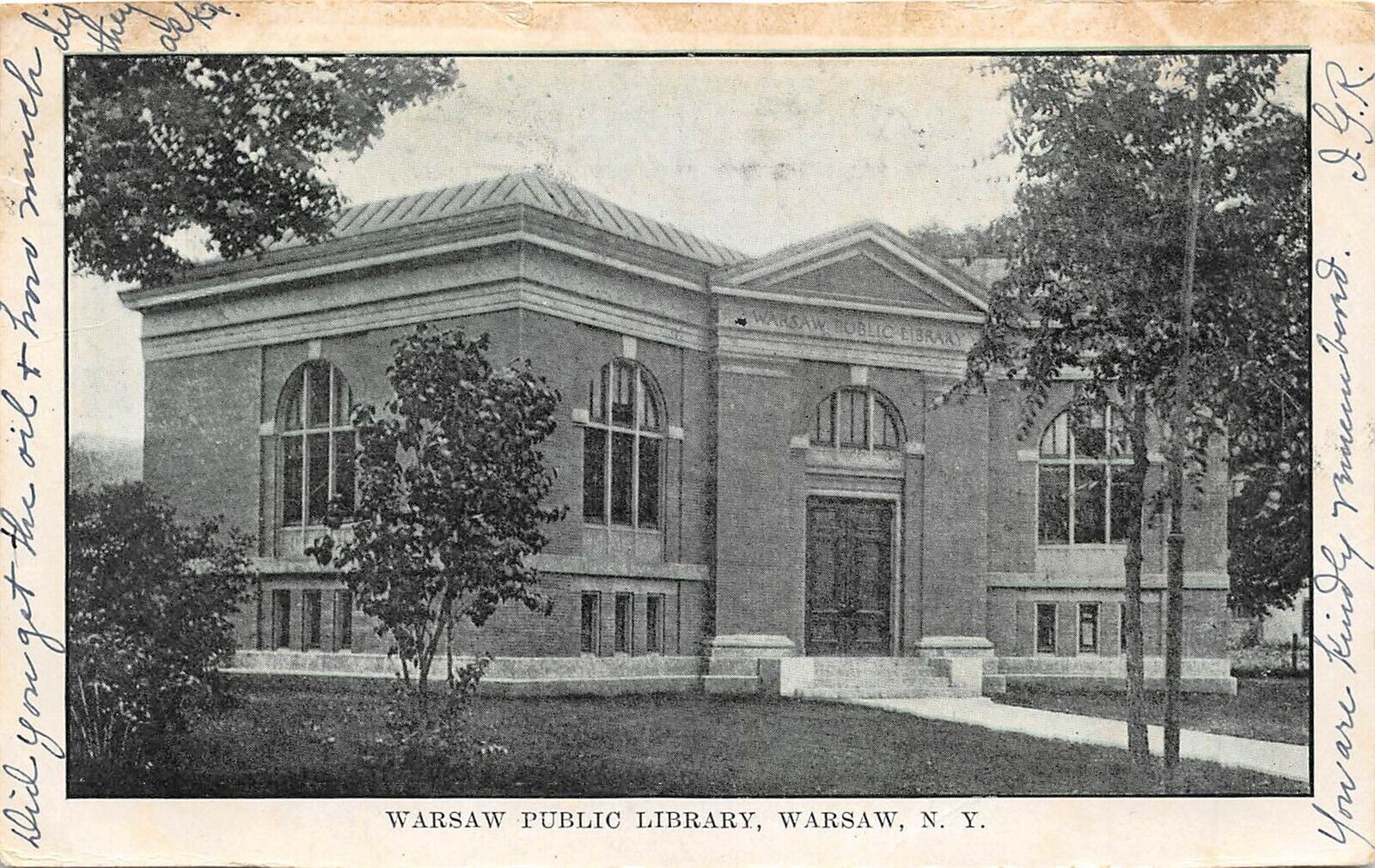 Warsaw New York 1906 Postcard Warsaw Public Library