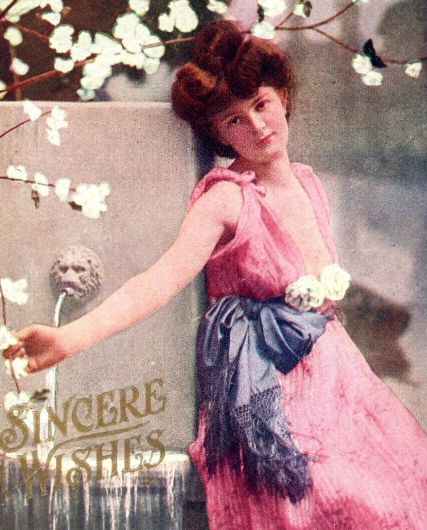 Sincere Wishes Postcard Vintage Beautiful Woman Antique
