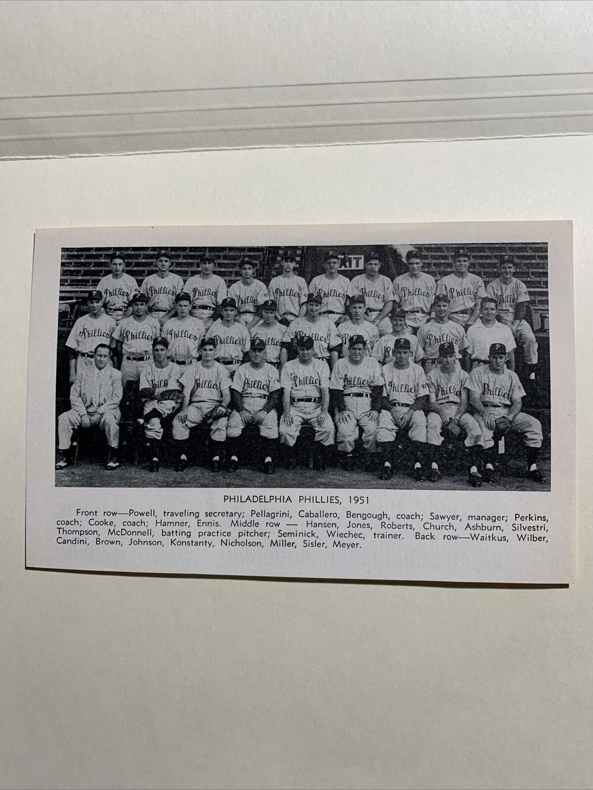 Philadelphia Phillies Ashburn Roberts 1951 Baseball Publication Team 5X7 Picture