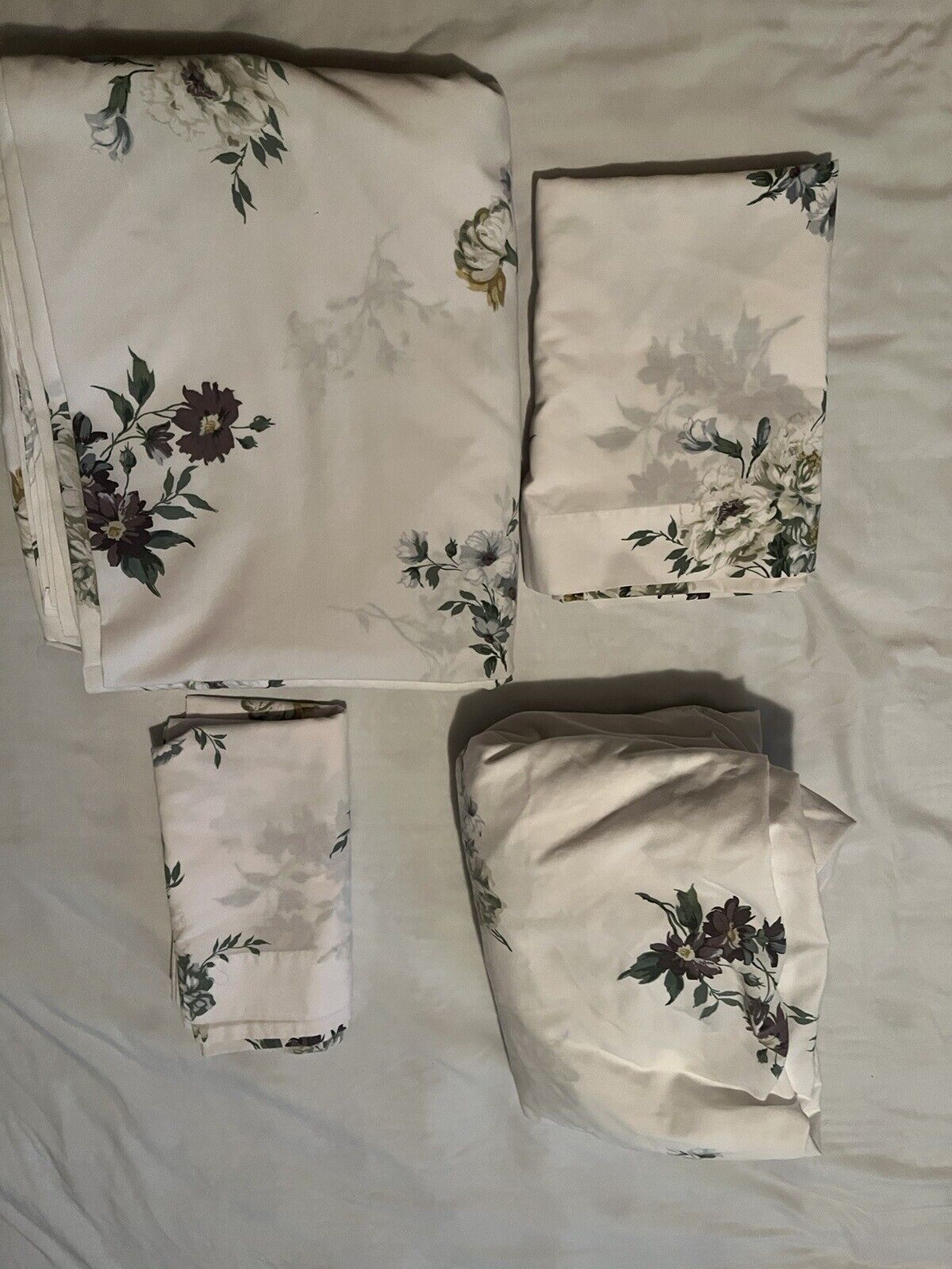 1990s VTG American Home Ensemble Floral King Complete Sheet Set Made In USA