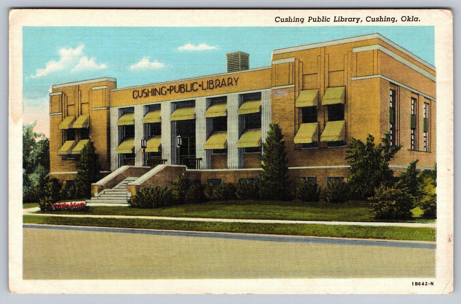 Linen Postcard Cushing Public Library in Cushing, Oklahoma - M5