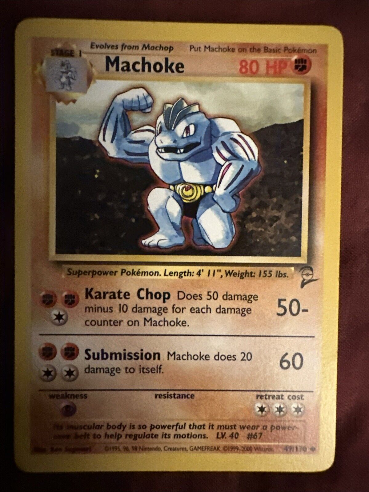 Machoke 49/130 Base Set 2 Original NEAR MINT WOTC Pokemon Card