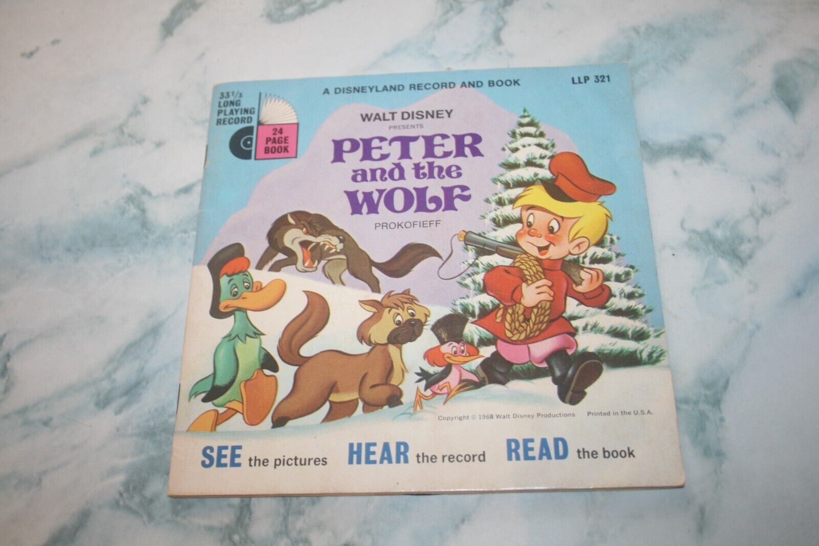 Vintage 1968 Walt Disney Book with Record Story of Peter and the Wolf
