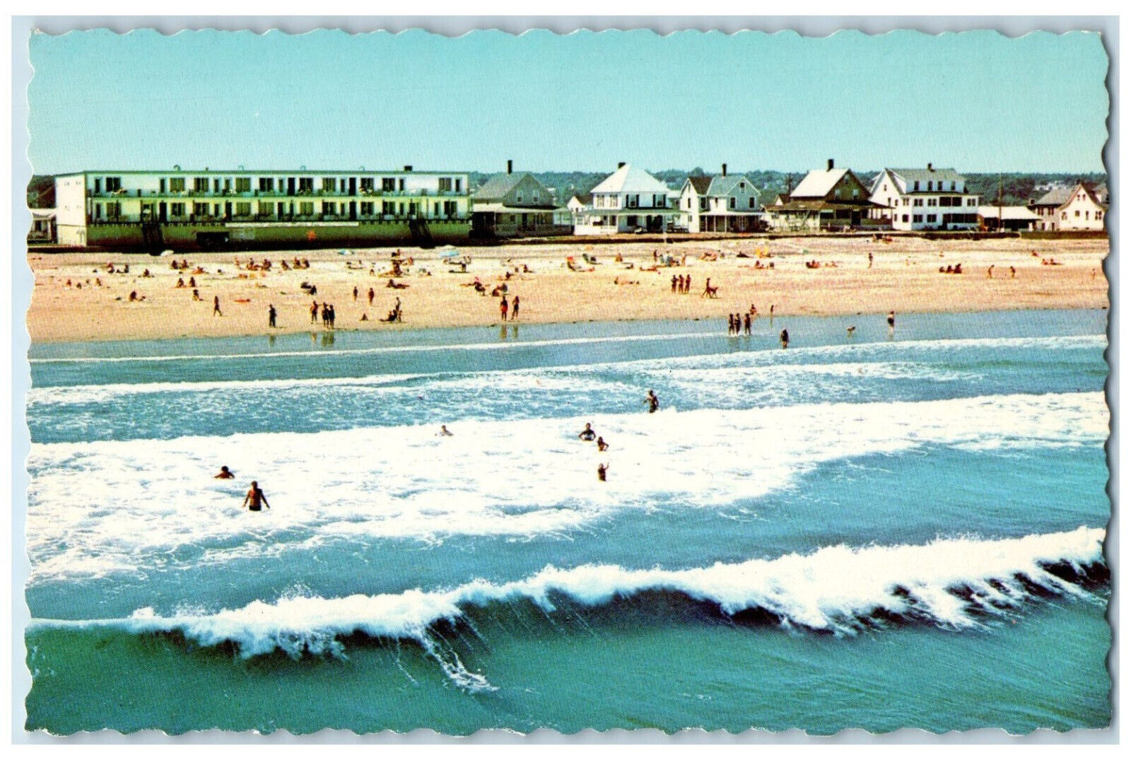 c1960\'s Beach Wave and Bathing Scene, Wells Beach Maine ME Vintage Postcard
