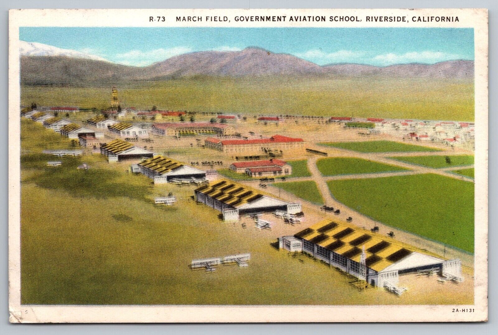 March Field. Government Aviation School. Riverside California Postcard
