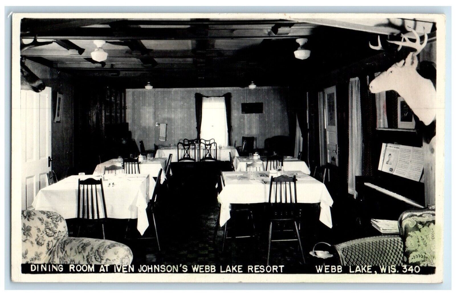 Dining Room At Iven Johnson's Webb Lake Resort Wisconsin WI RPPC Photo Postcard
