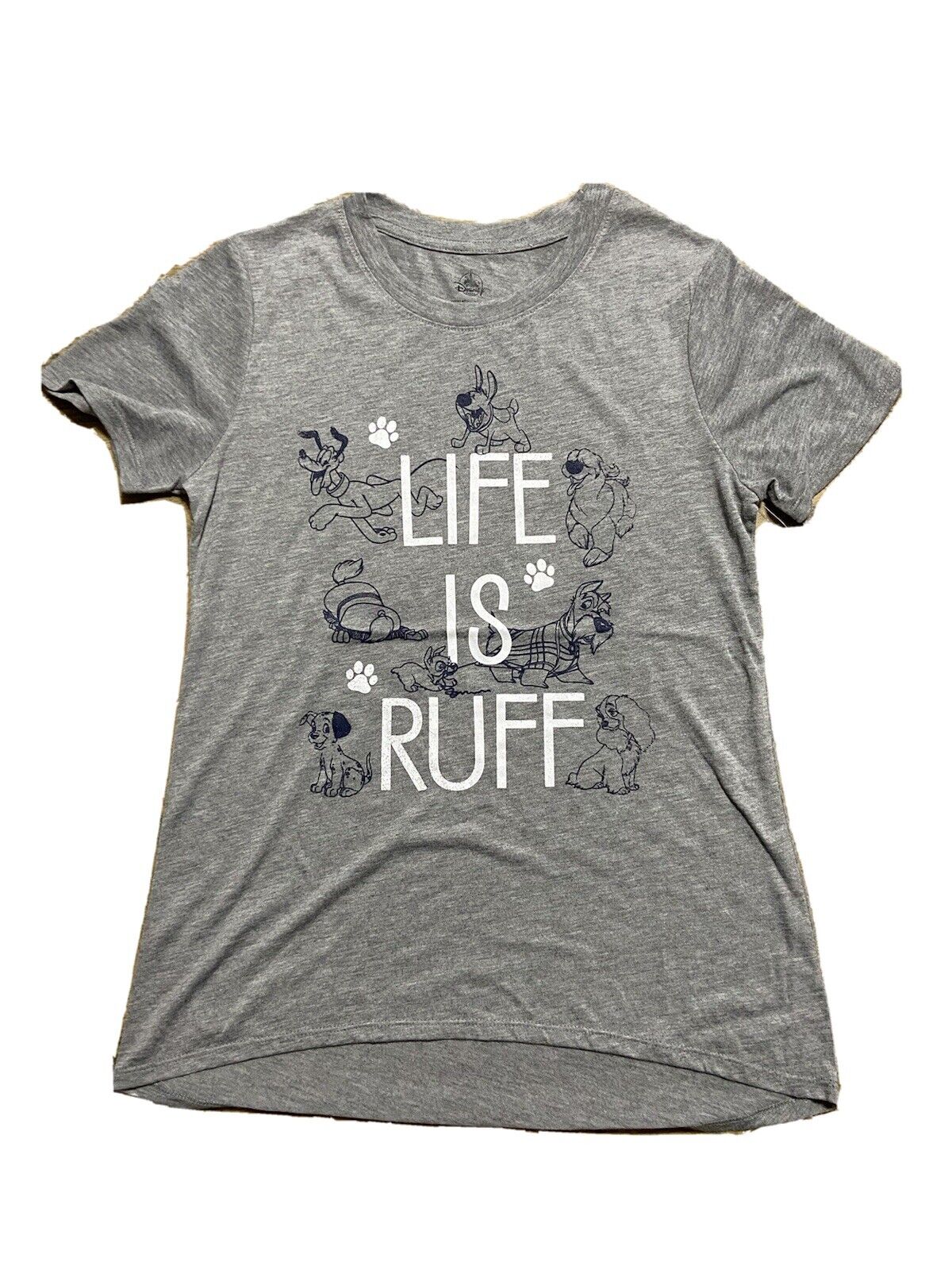 NEW Disney Parks Disney Dogs “Life Is Ruff” Women’s Grey T-shirt Small Pluto NWT