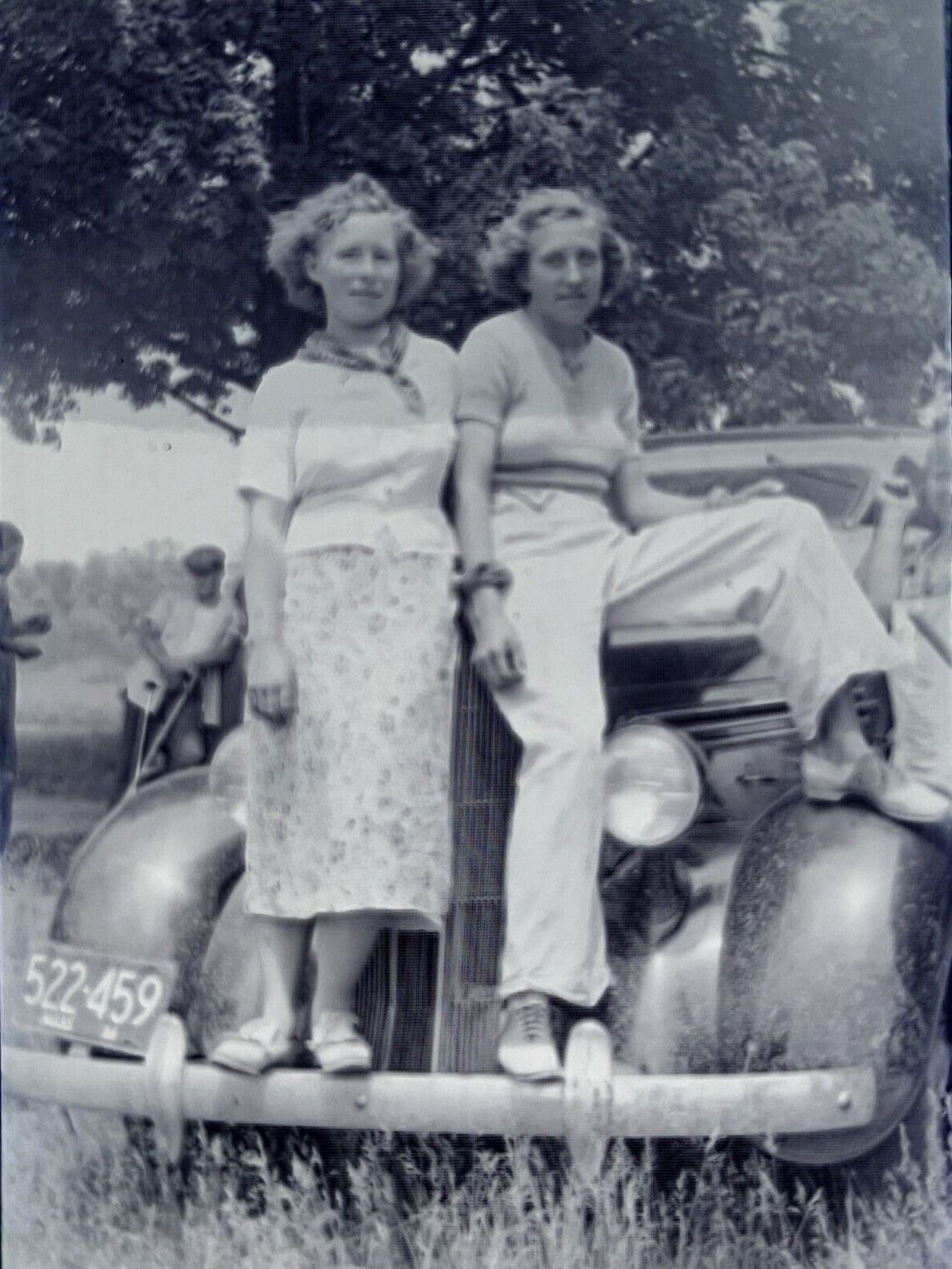 Vintage Photo Negative Old Car Pretty Women 1938 Massachusetts License Plate