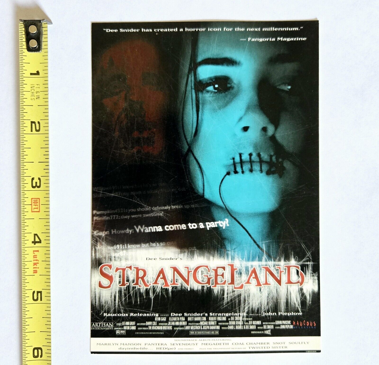 VINTAGE 1998 DEE SNIDER\'S STRANGELAND MOVIE PREMIERE TICKET HORROR FILM PROMO 