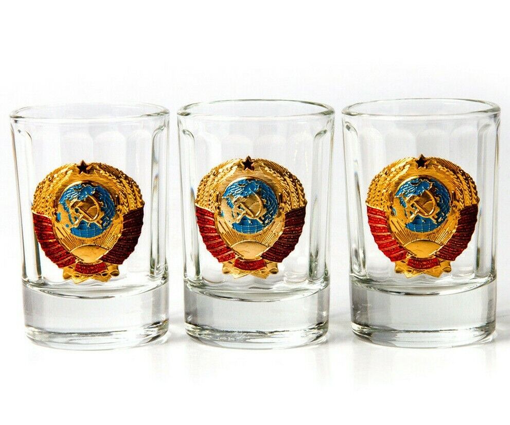 USSR Shot Glasses Set of 3 Made in Russia Vodka Tequila Shots 1.7 fl oz ea