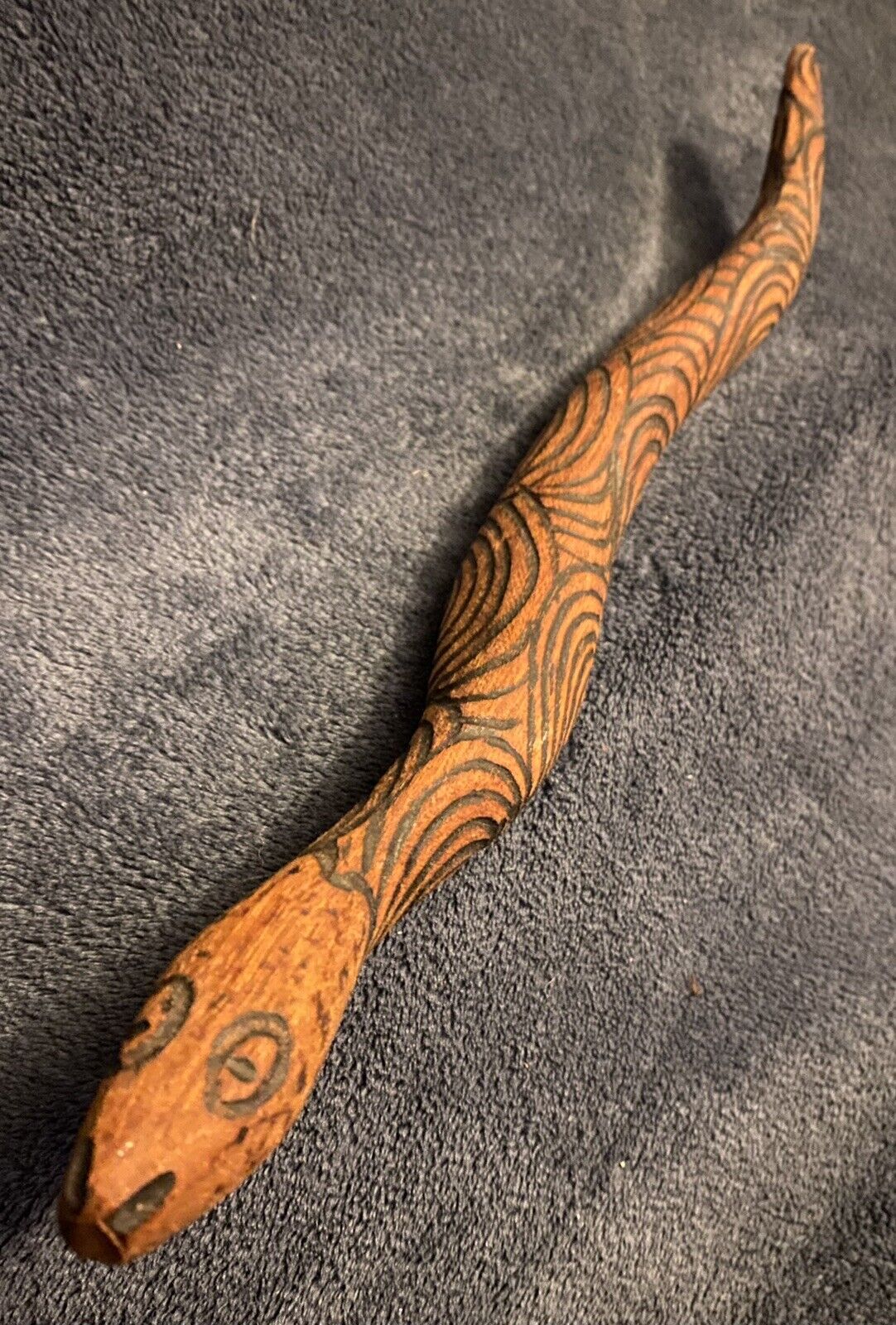 Vintage Australian Aboriginal Art Mulga Wood Carving Goanna Snake 15”