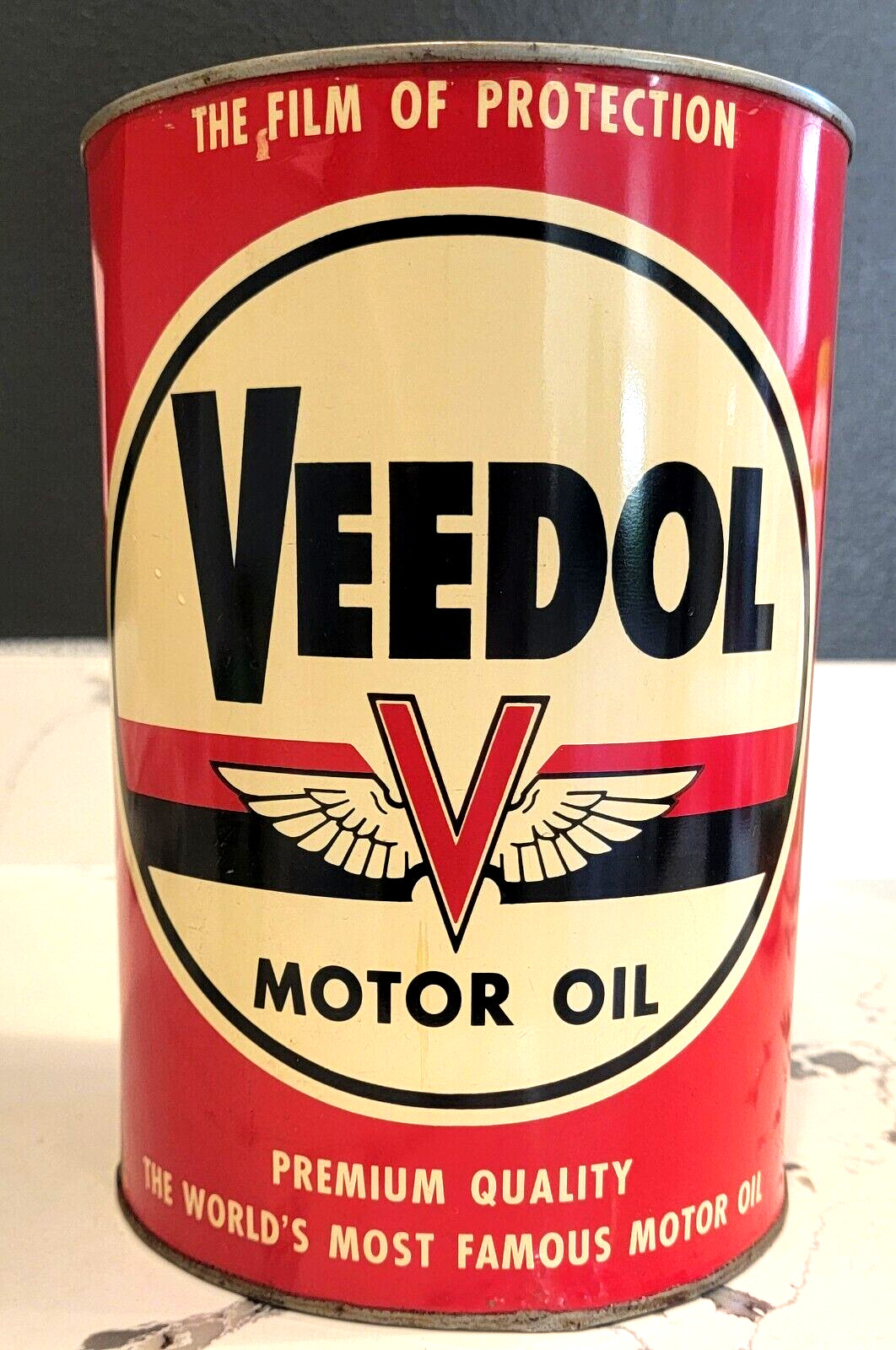Rare Early Vintage VEEDOL Flying A Motor Oil 5 Qt. Can - Tidewater - five quart