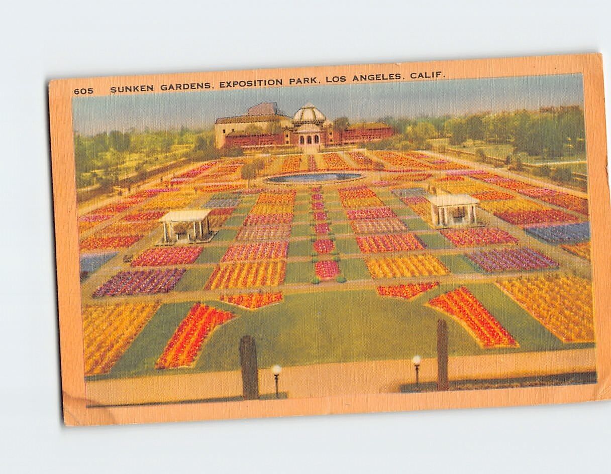 Postcard Sunken Gardens Exposition Park Los Angeles California USA