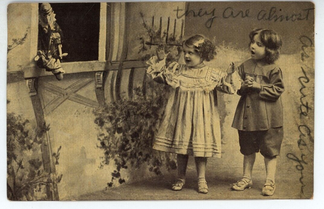 1907 Children Punch Judy Puppet Show Marionette Murder Stab Antique Postcard