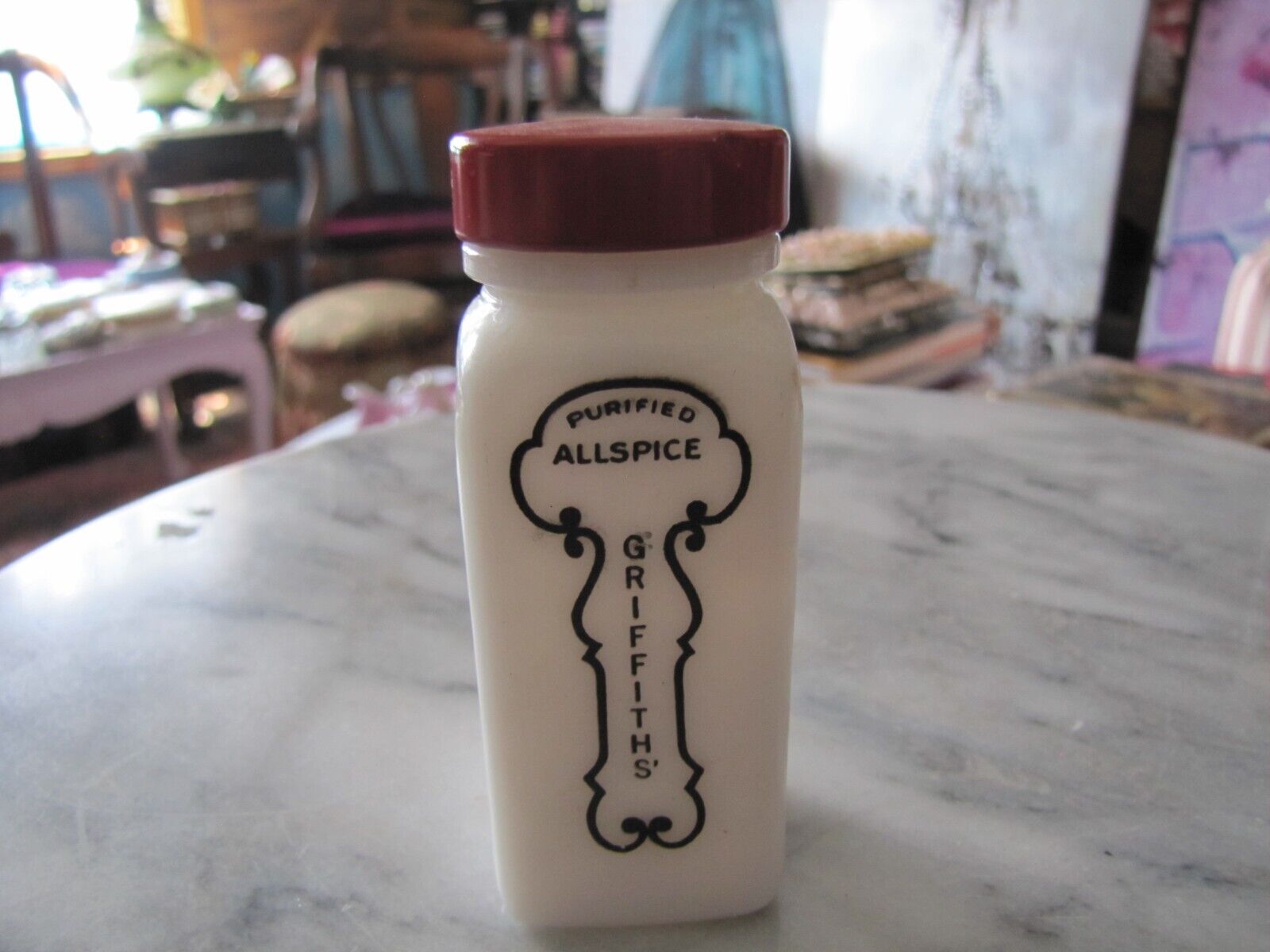 Vintage Griffiths Milk Glass Purified Allspice Bottle 3.5\
