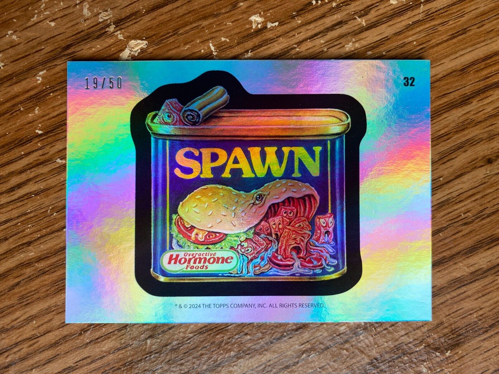 2024 Topps Wacky Packages #32 Spawn Rainbow Foil 19/50 (Spam)