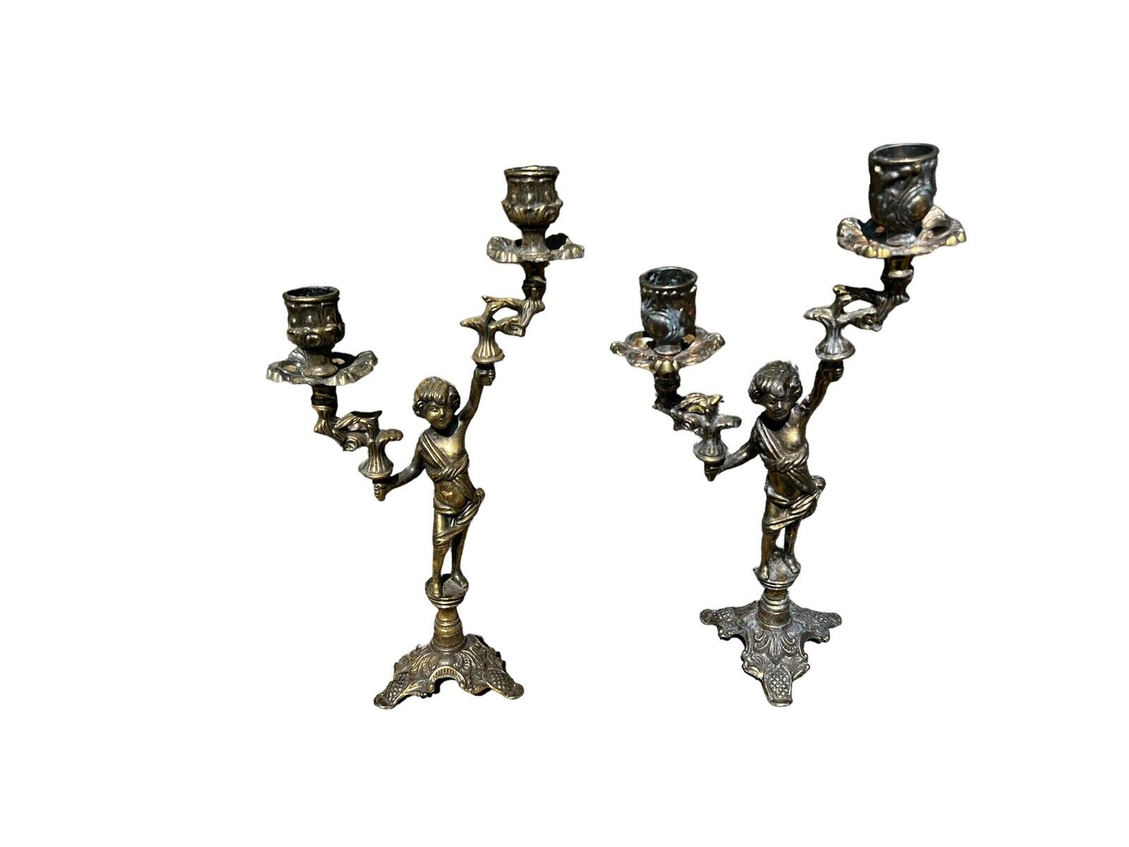 Pair of Vintage Cherub Brass Ornate Candle Holder Candlesticks France Italy