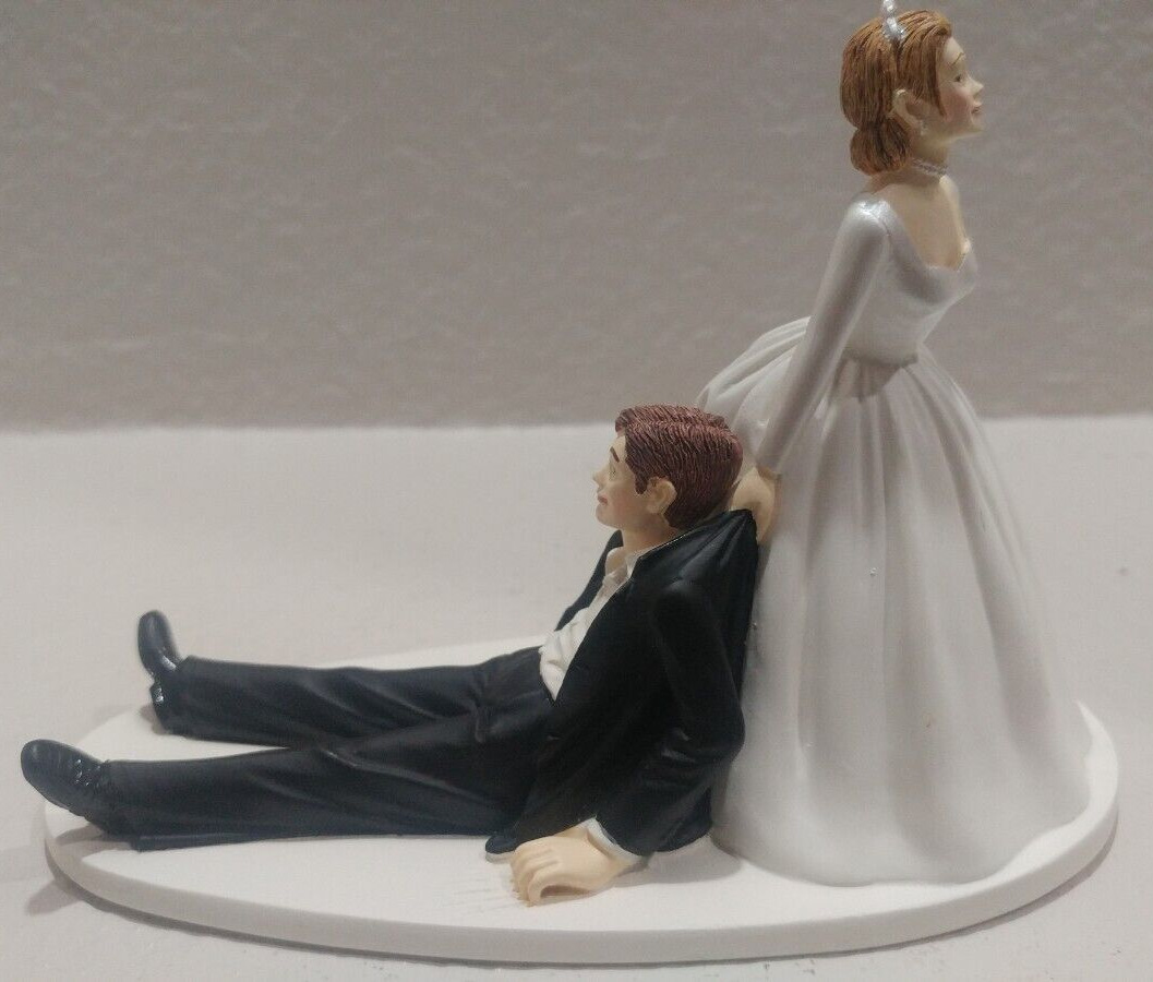 Bride Dragging Reluctant Groom Figure 4 1/2 inch Tall