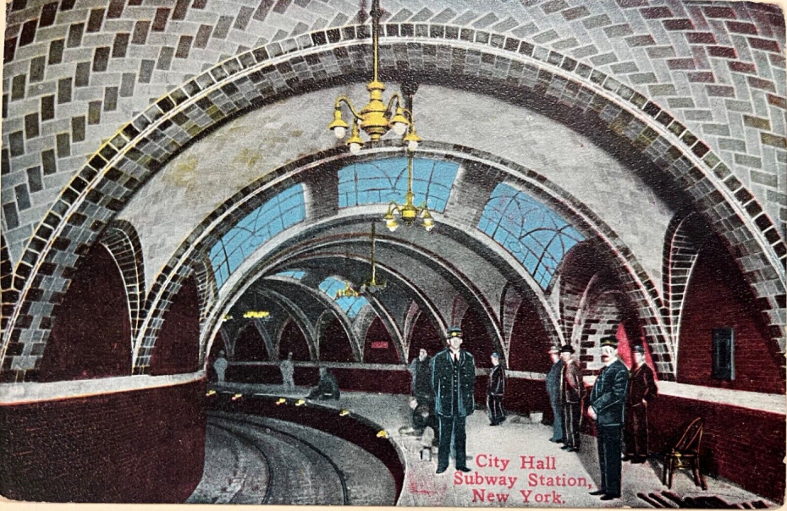 New York City Hall Subway Tunnel Conductors Antique Postcard c1910