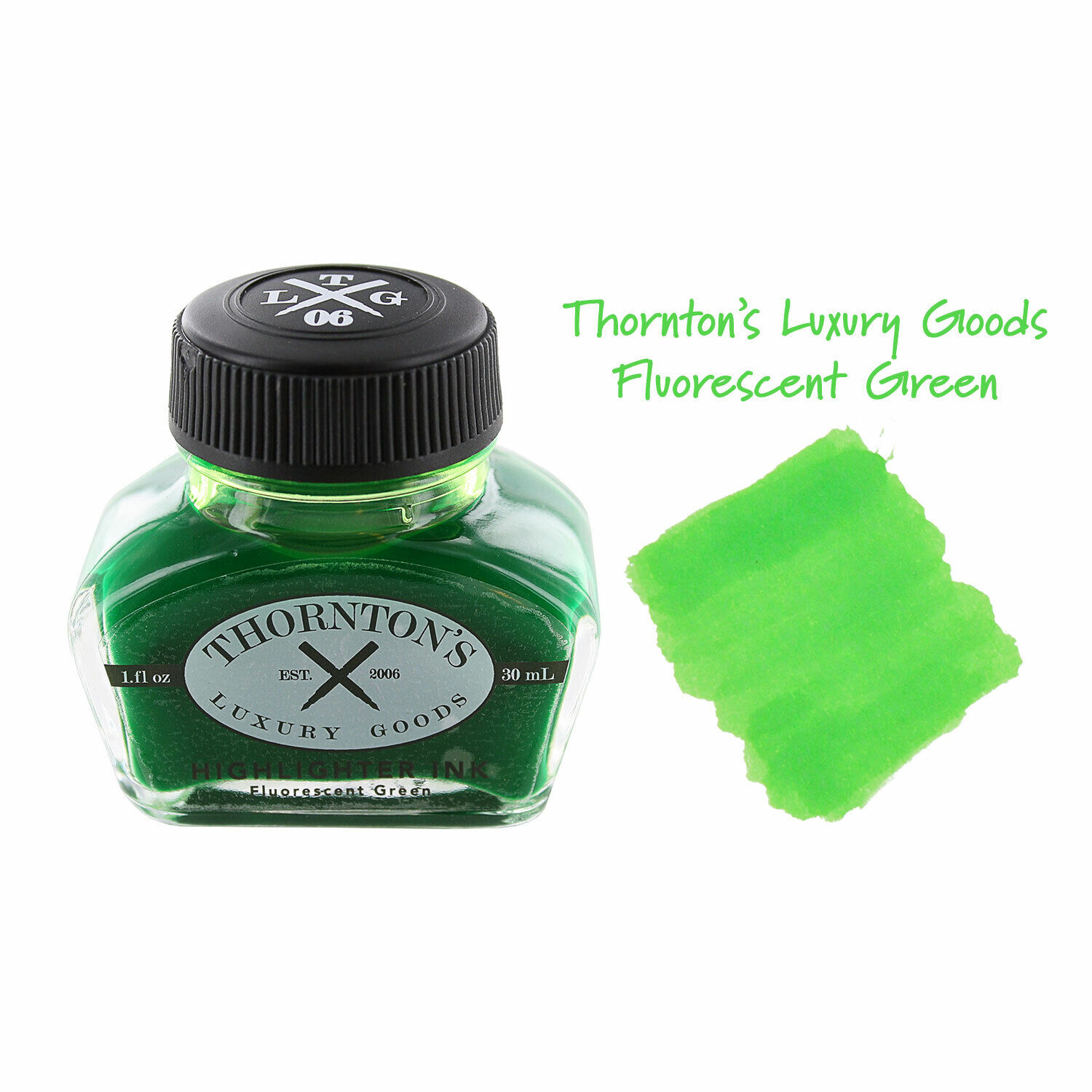 Thornton's Luxury Goods Fountain Pen Ink Bottle, 30ml - Highlighting Green