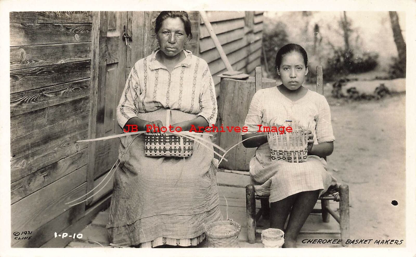 Native American Cherokee Indians, RPPC, Women Making Baskets, Cline No 1-P-10