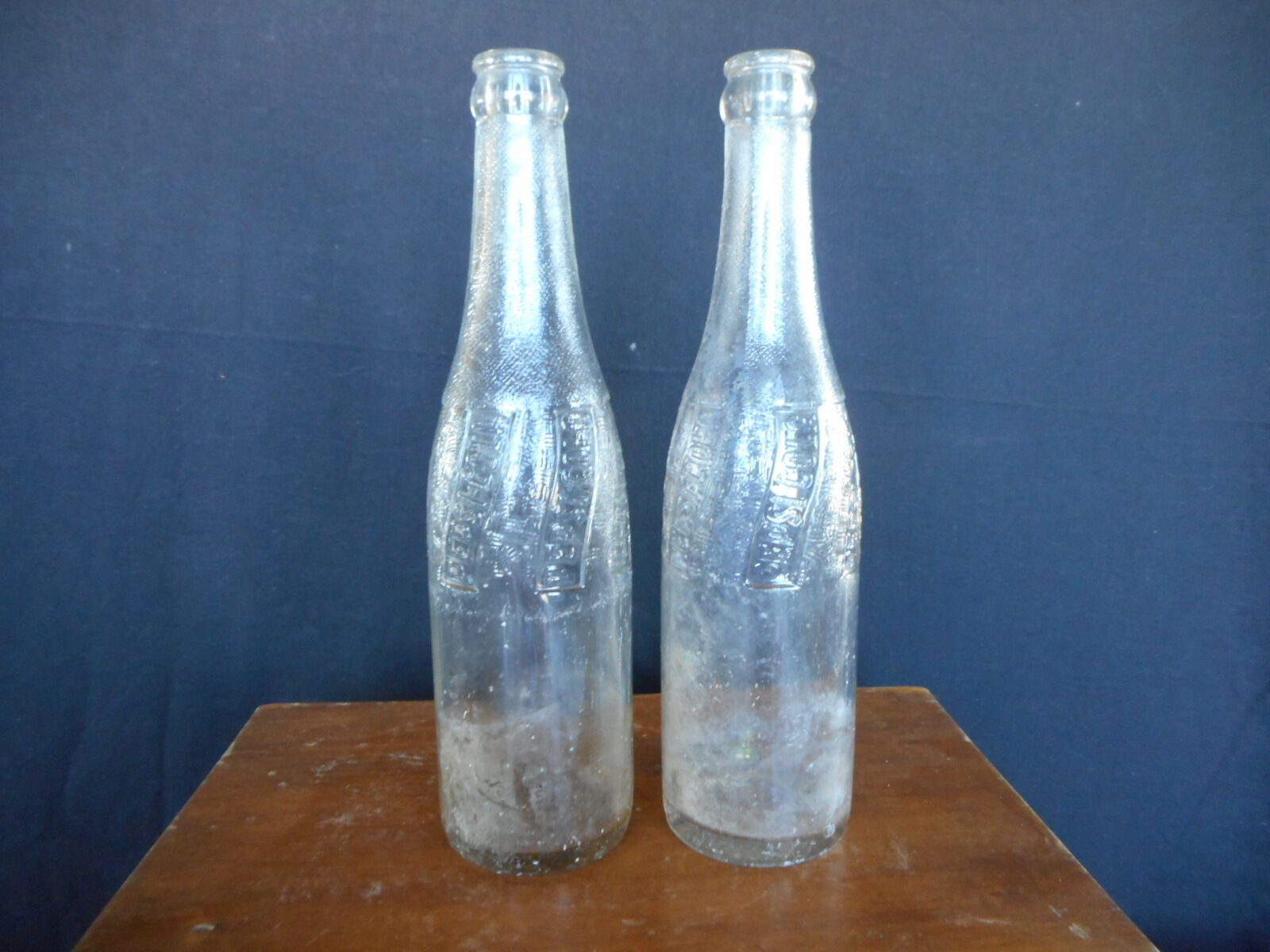 Lot of 2 Vintage 1940's PEPSI bottle - Embossed Glass - AS IS- Dirty
