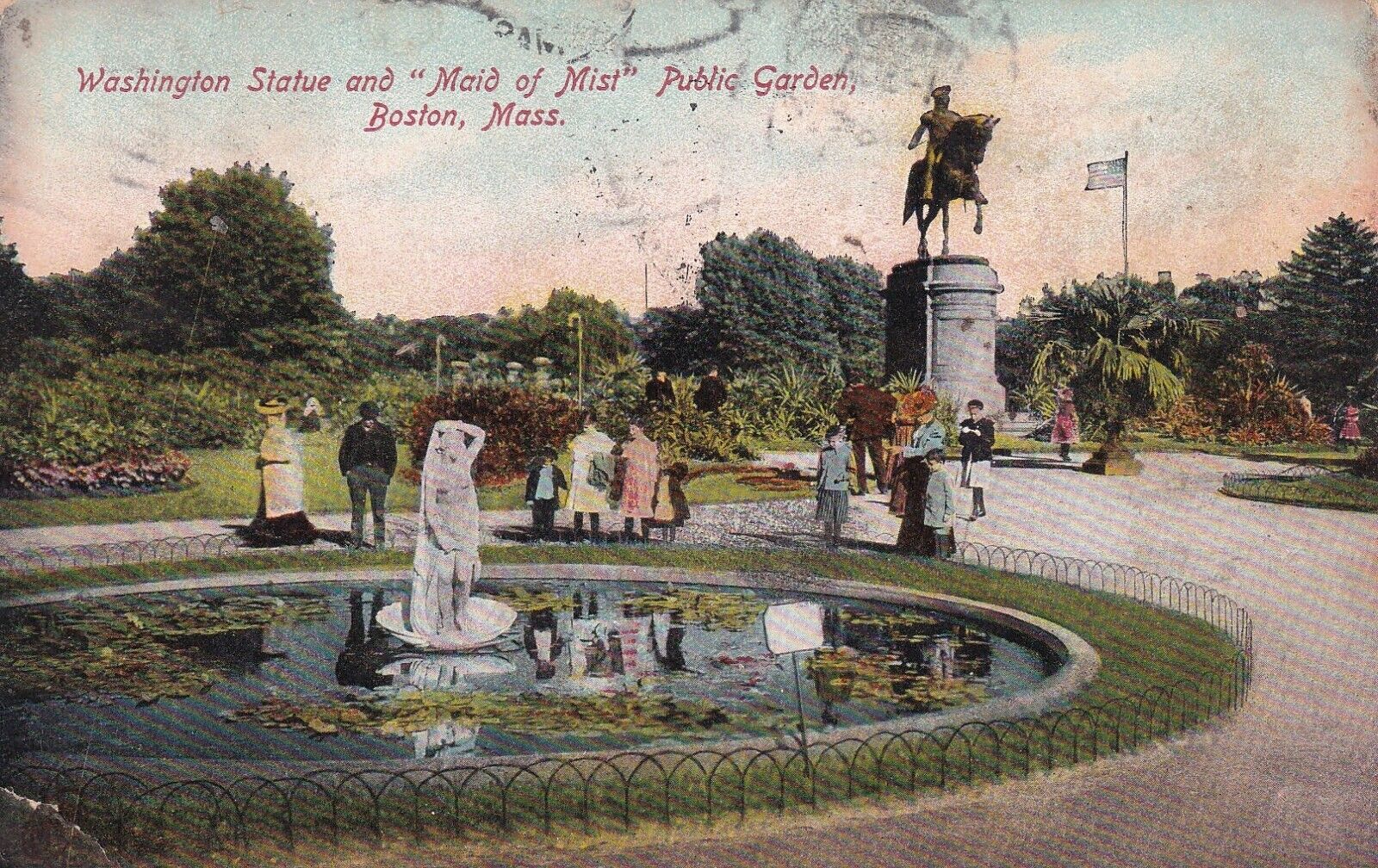 1909 Boston Massachusetts MA, Scene In Public Garden Statue Antique Postcard