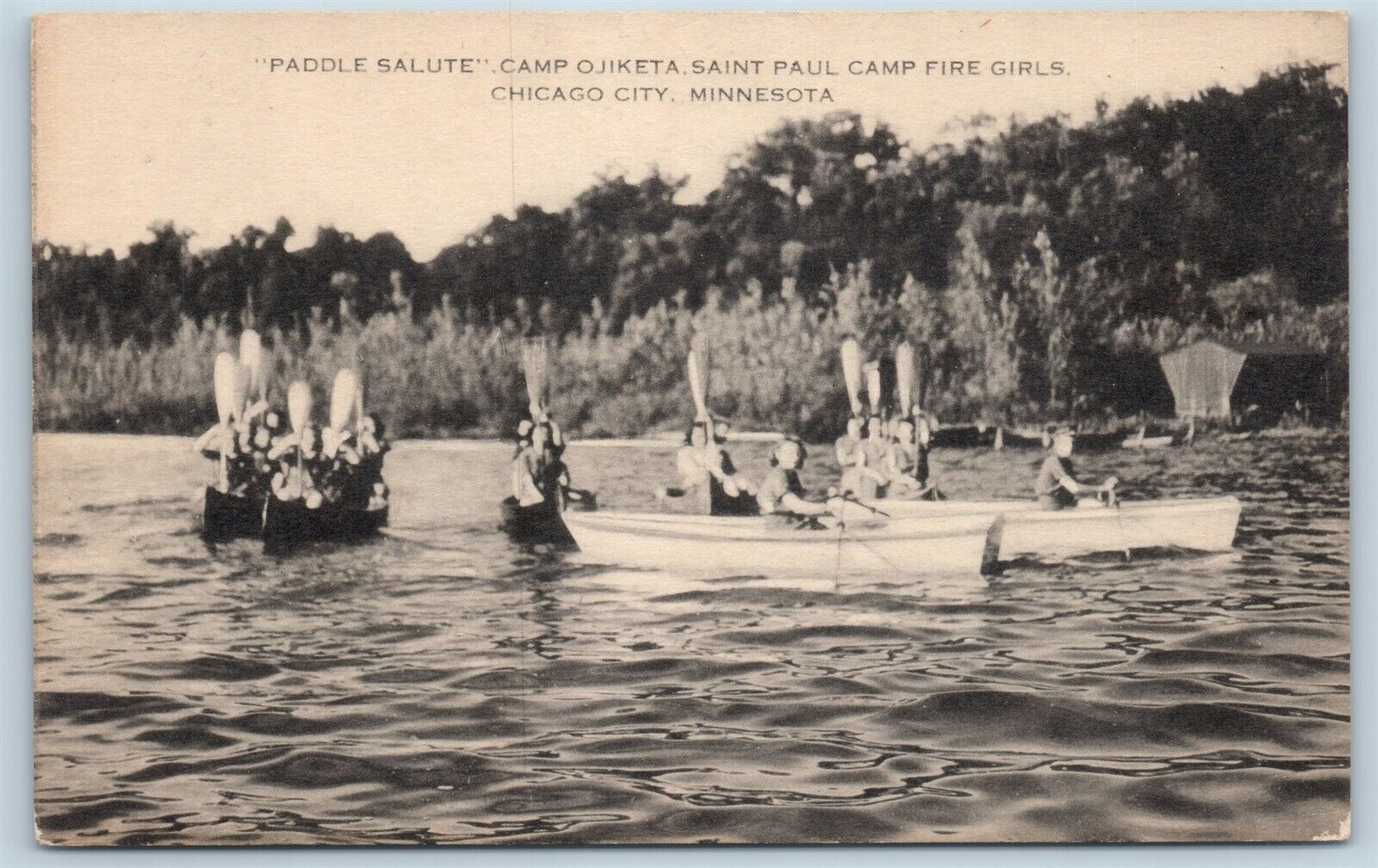Postcard MN Chicago City Paddle Salute Camp Ojiketa St Paul Camp Fire Girls S9