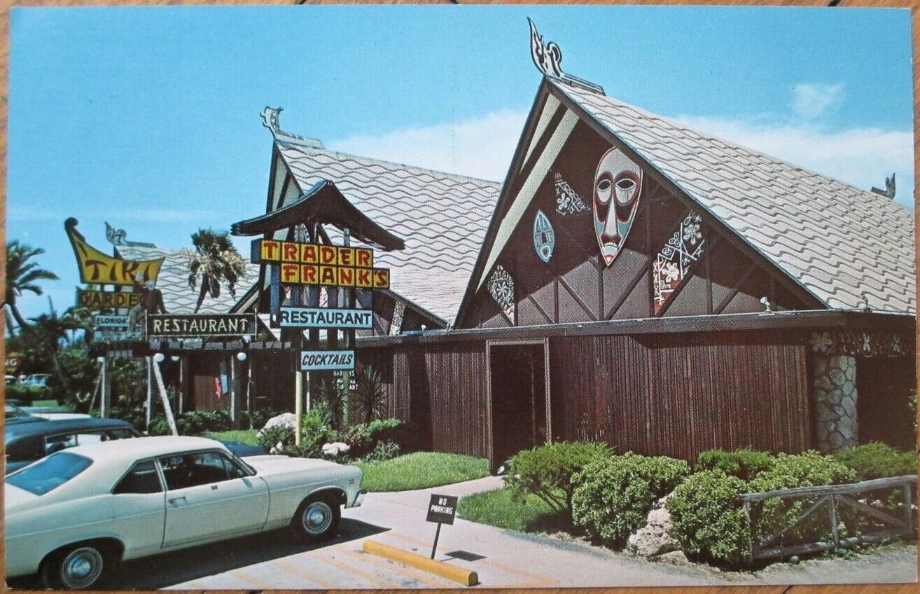 Indian Rocks Beach, FL 1970s Chrome Postcard: Tiki Bar-Trader Frank\'s Restaurant