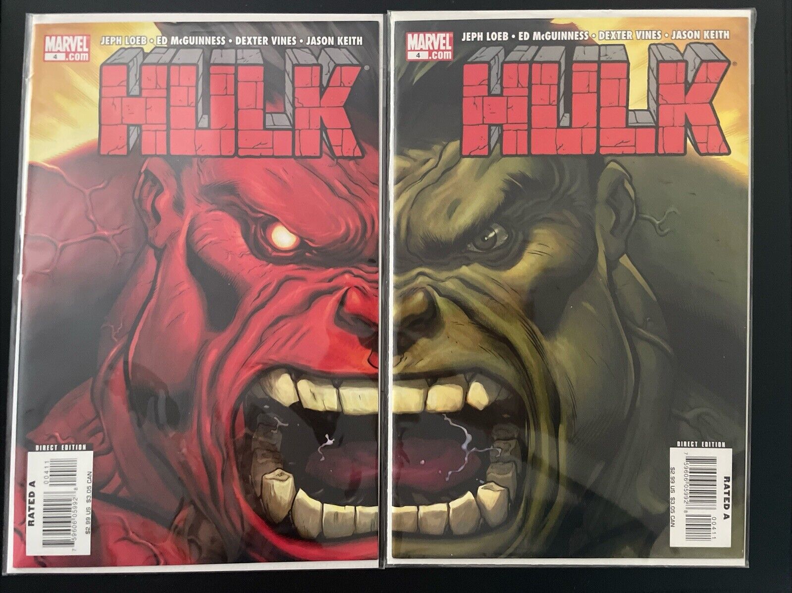 Hulk #4 Red & Green Variants (Marvel 2008) Jeph Loeb Ed McGuiness Lot Of 2 Comic
