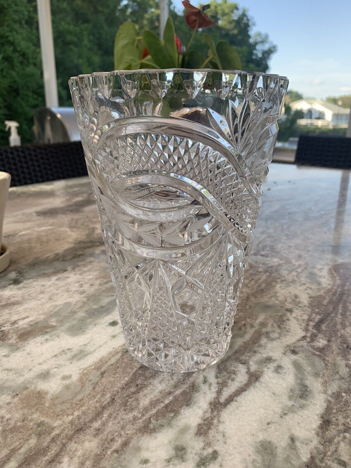 Leaded Crystal Vintage Diamond Pattern Vase