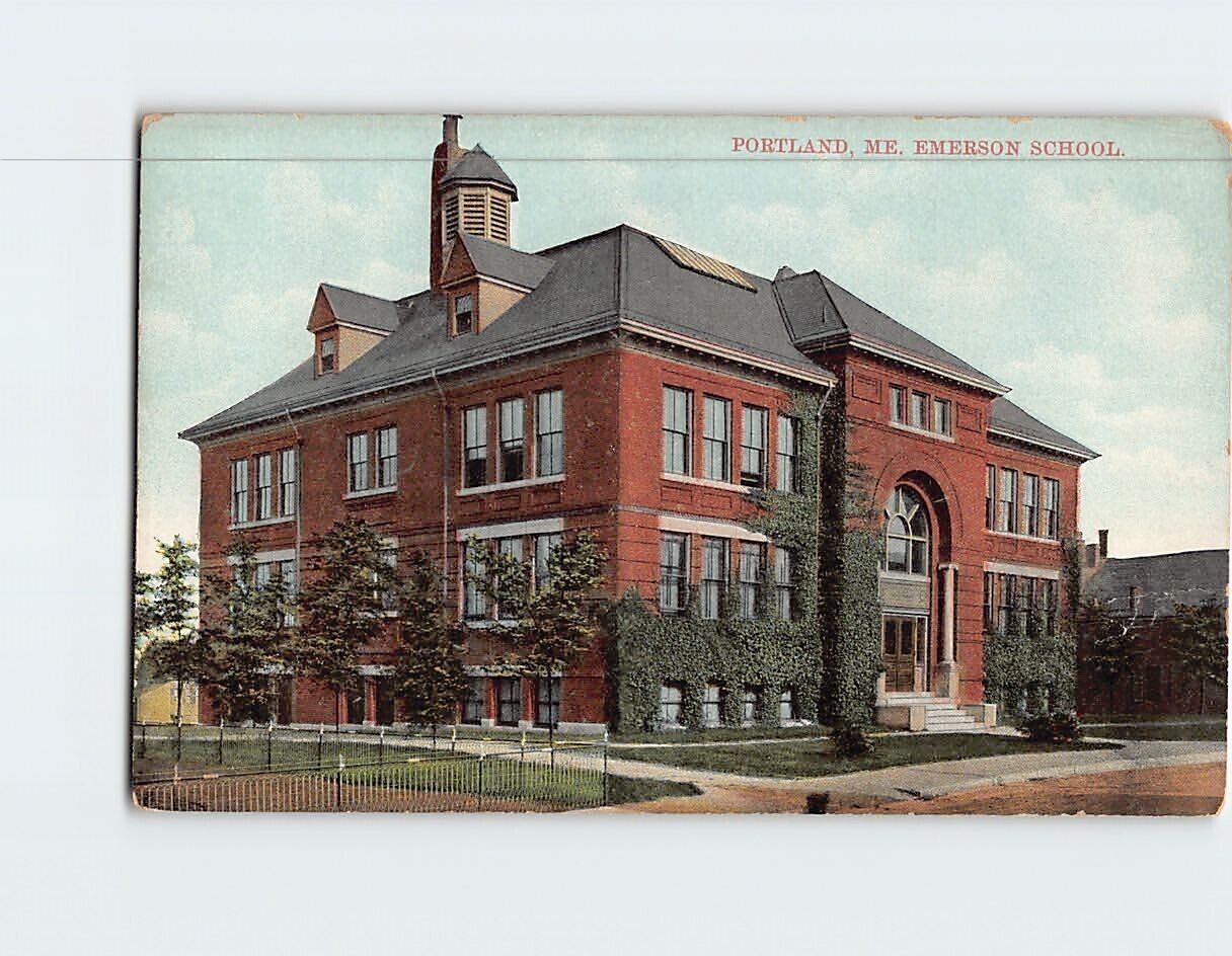 Postcard Emerson School Portland Maine USA