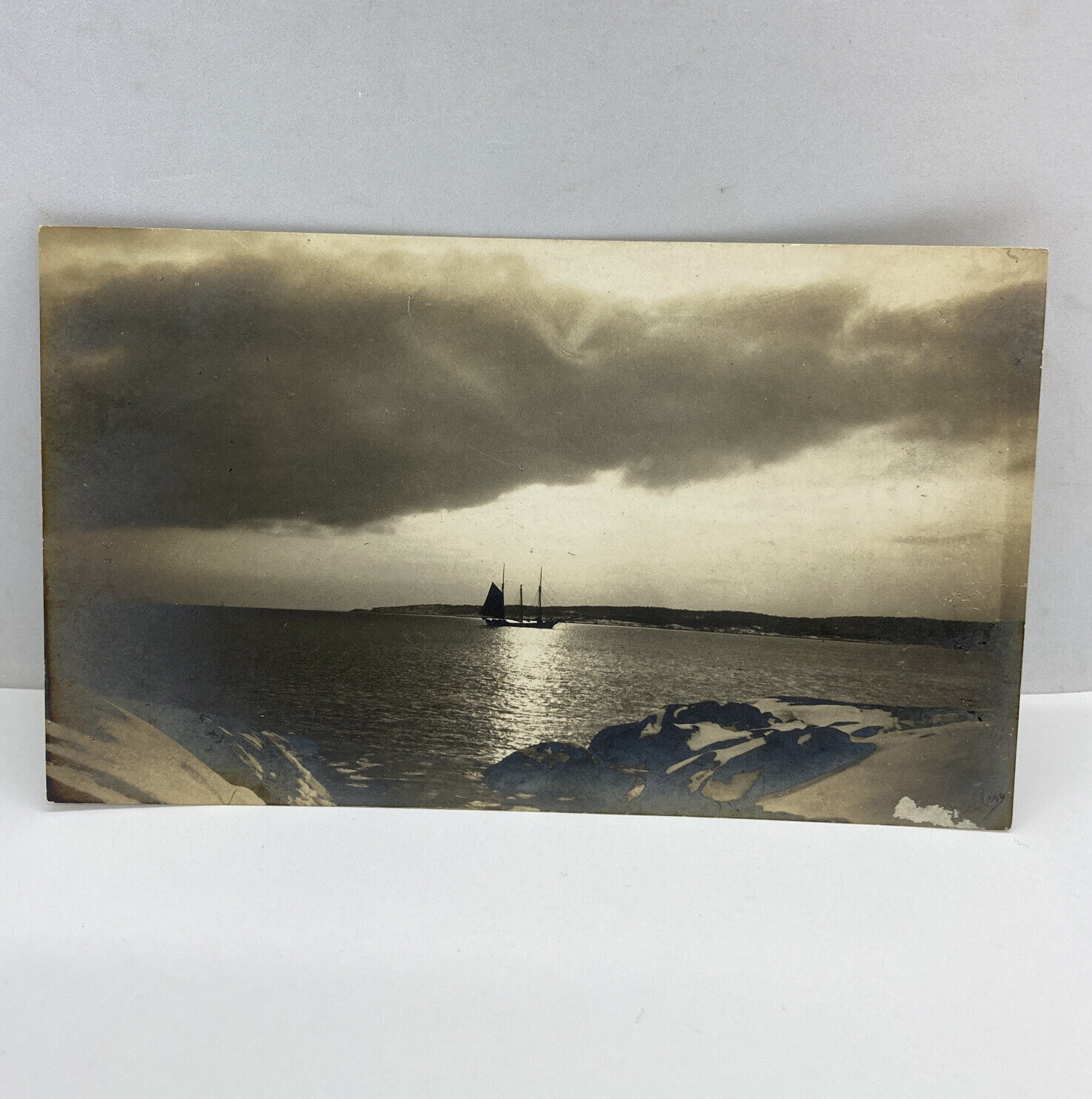 RPPC Real Photo Postcard Sailboat Sunset Unique Bin#album6