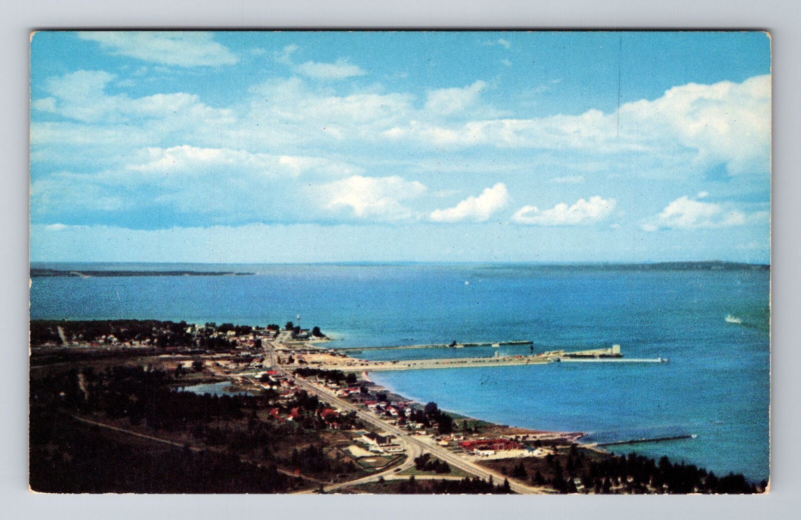 Mackinaw City MI-Michigan, Aerial Of Town Area, Antique, Vintage Postcard