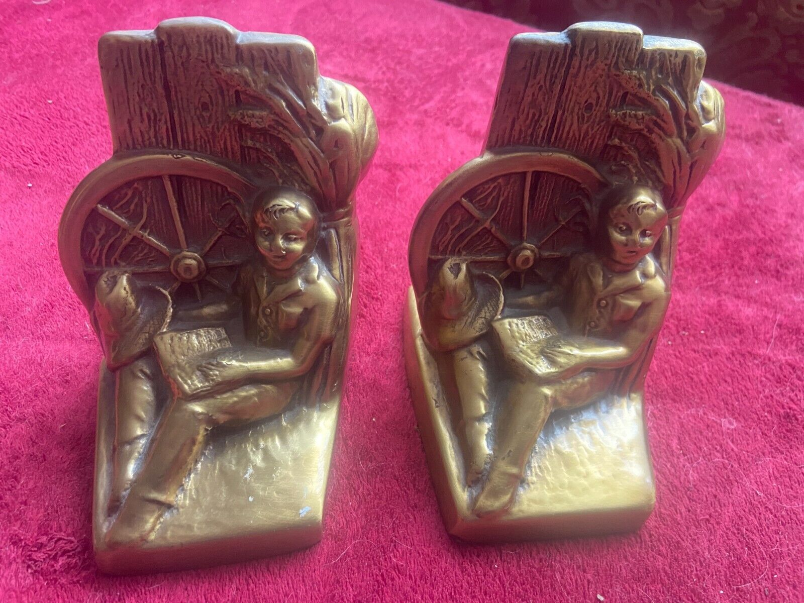 Set  Vintage PM Craftsman Brass (cowgirl or cowboy reading book  )  Bookends