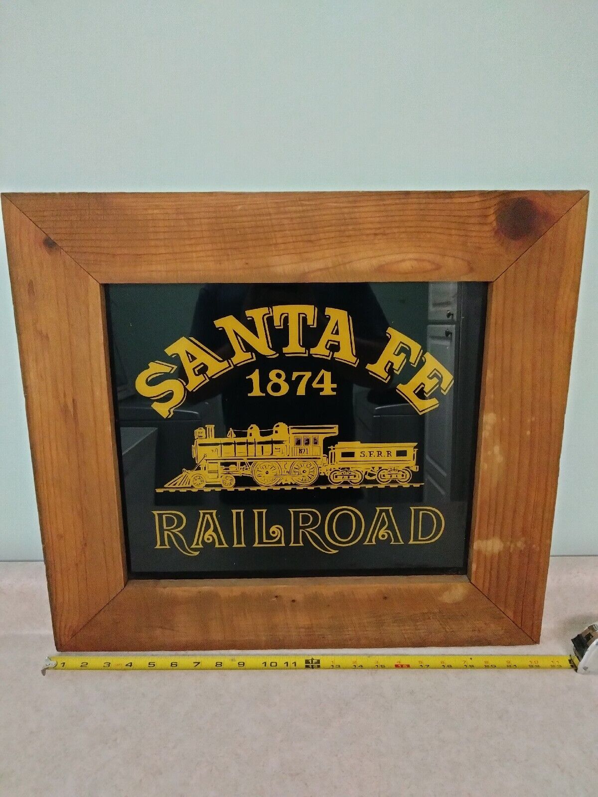 Vintage Santa Fe 1874 Railroad Train Man Cave Advertising Sign Framed Glass 