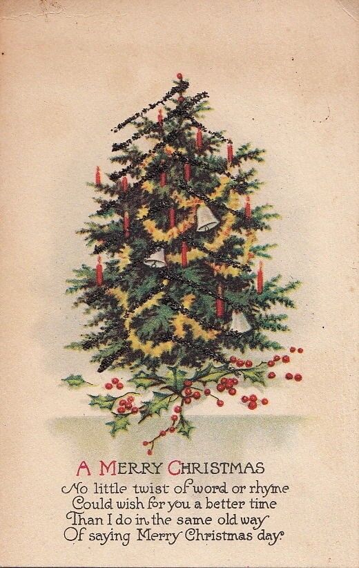 Postcard Christmas Tree A Merry Christmas