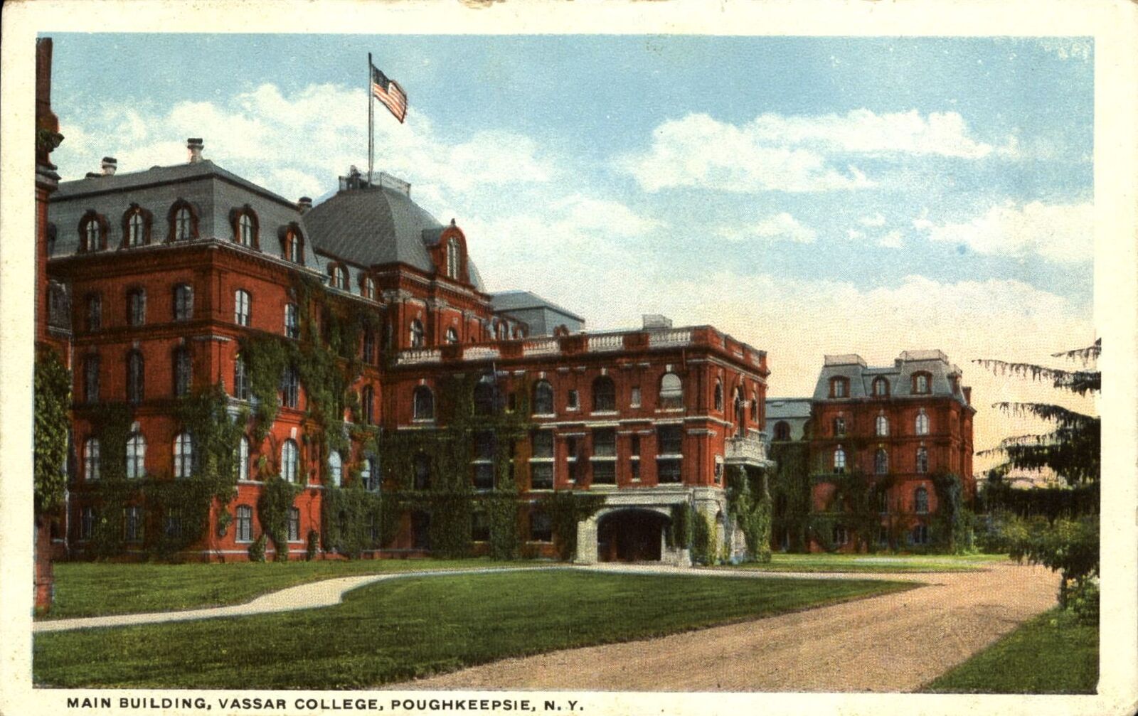 Main Building ~ Vassar College ~ Poughkeepsie NY New York ~ 1920s postcard
