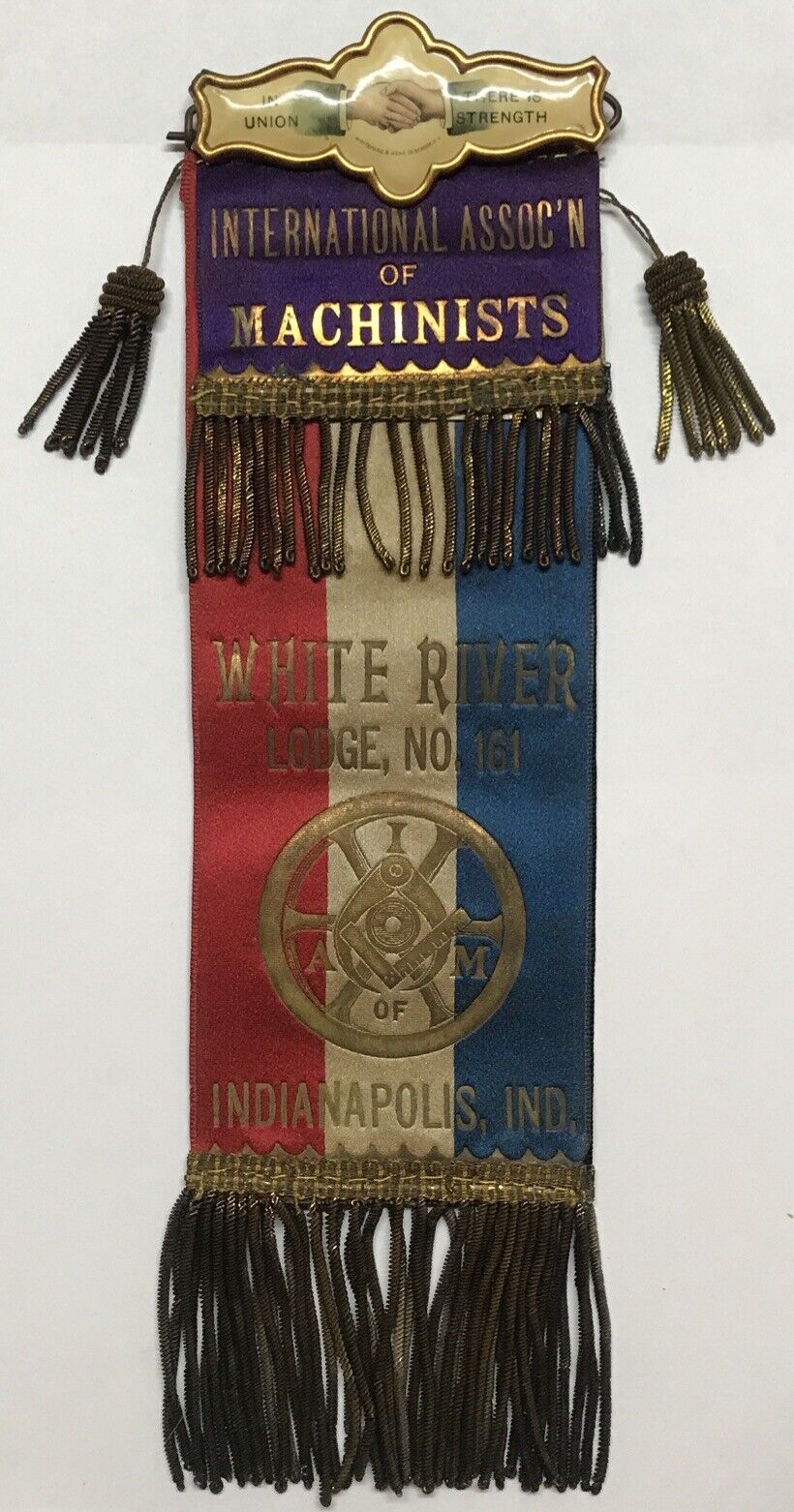 RARE INTERNATIONAL MACHINISTS WHITE RIVER LODGE DOUBLE SIDED RIBBON AND PIN.