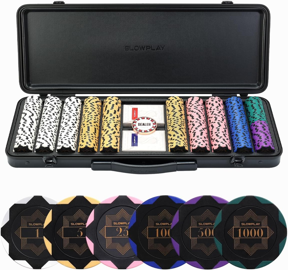 SLOWPLAY Nash 14 Gram Clay Poker Chips Set for Texas Hold’Em, 300 PCS/500PCS, Bl