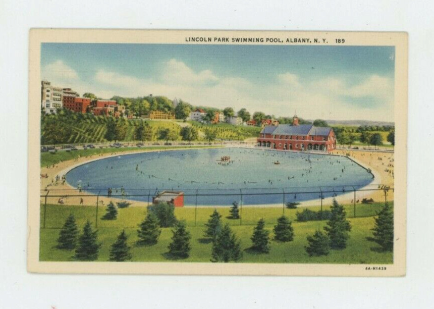 Vintage Postcard ALBANY,  NY    LINCOLN PARK SWIMMING POOL   LINEN    UNPOSTED