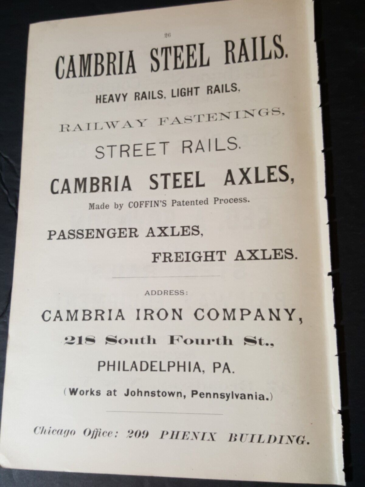 1888 original print ad CAMBRIA IRON COMPANY STEEL RAILS railroad train Johnstown
