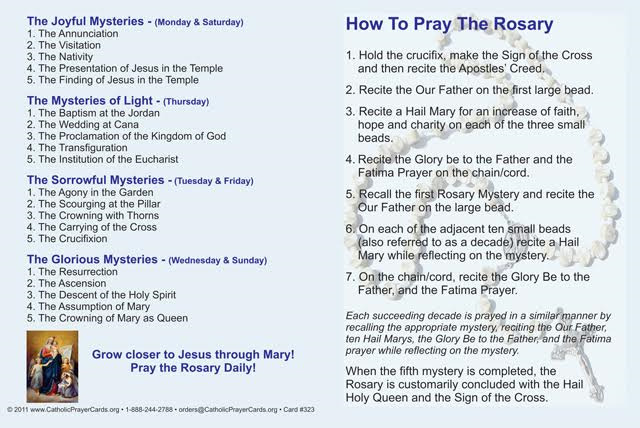 How to Pray the Rosary Prayer Card, LAMINATED 3-Pack with Two Free Bonus Cards