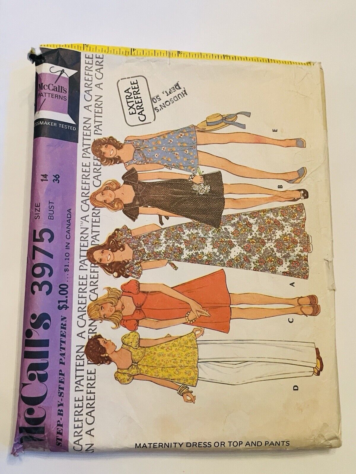 Vintage 1970\'s McCall\'s Pattern #3975 Maternity Mini Dress Pants CUT Size 14/36