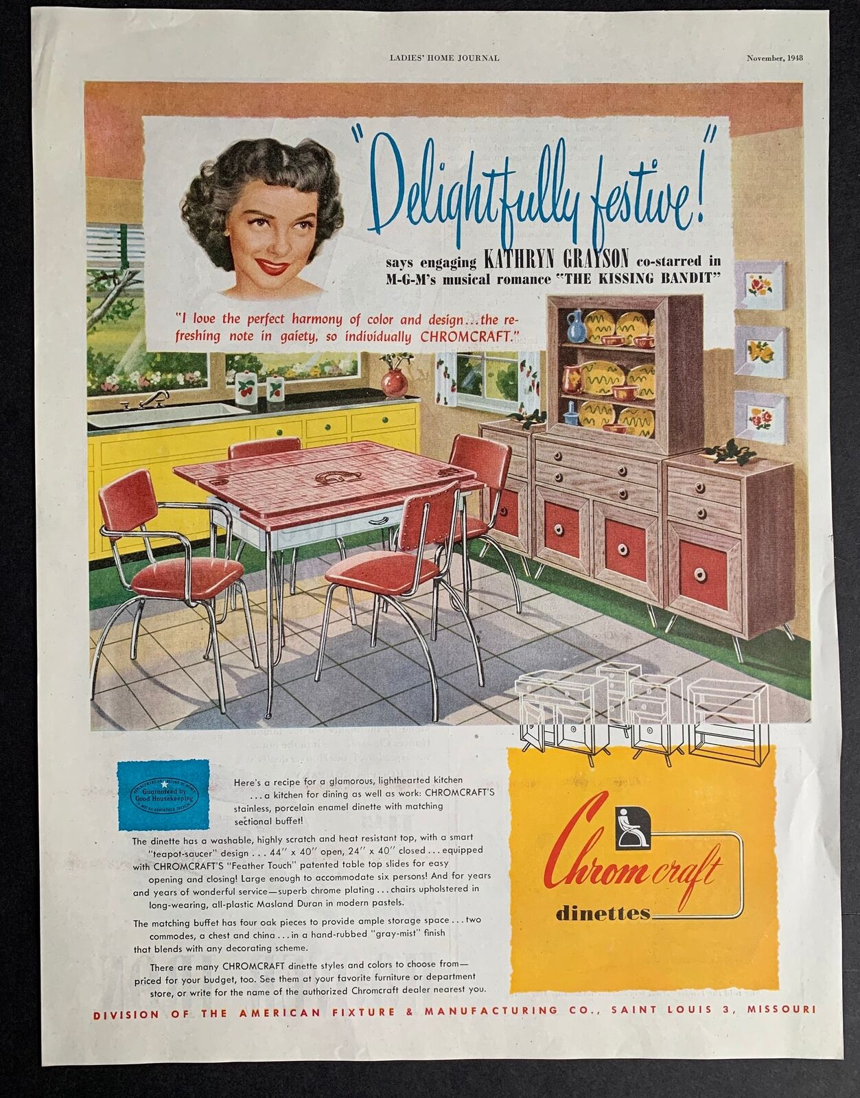Vintage 1948 Chrome Craft Dinettes Kitchen Print Ad