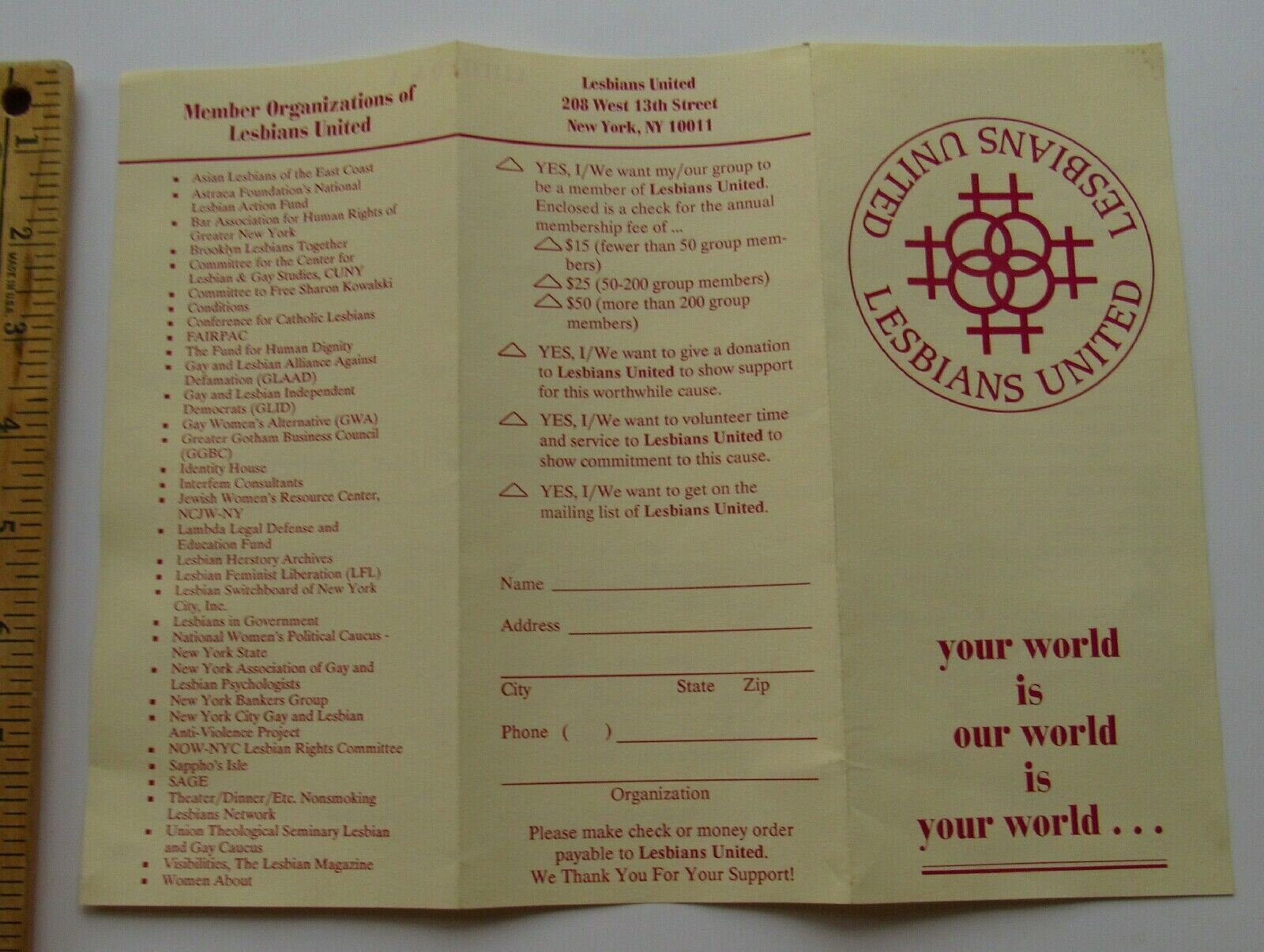 Brochure For Lesbians United  1960's/70's