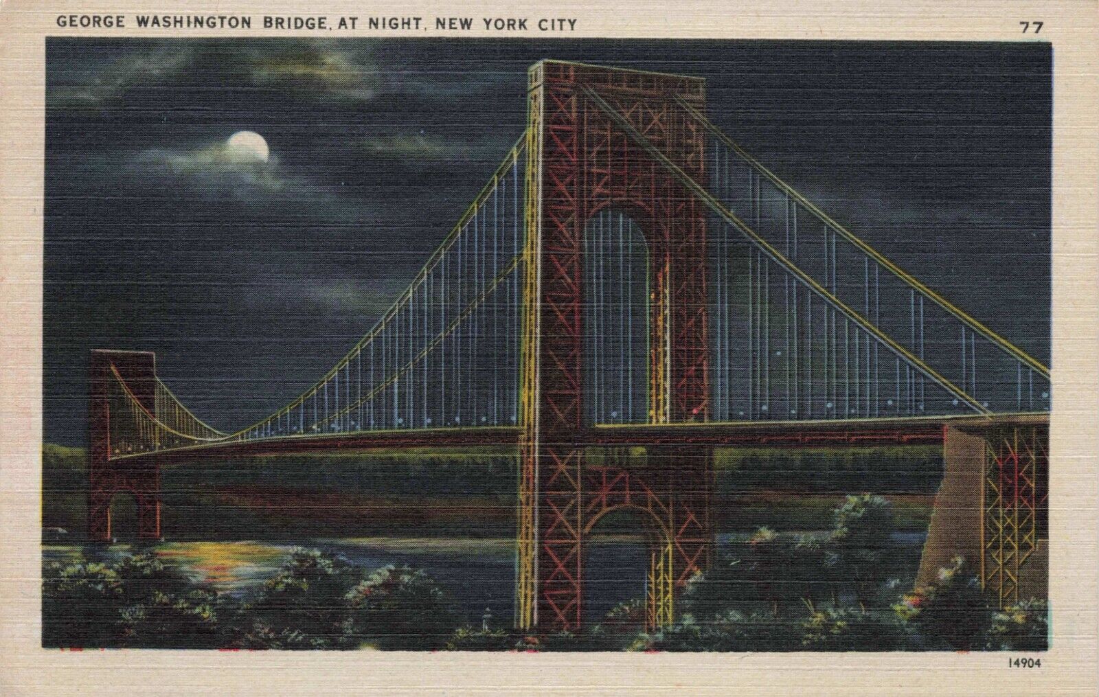 Postcard George Washington Bridge At Night New York City Moonlight