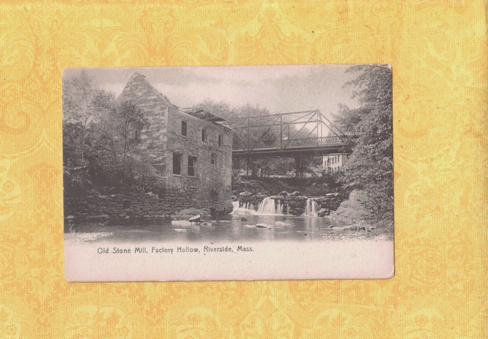 MA Riverside 1901-08 udb antique postcard OLD STONE MILL FACTORY HOLLOW MASS