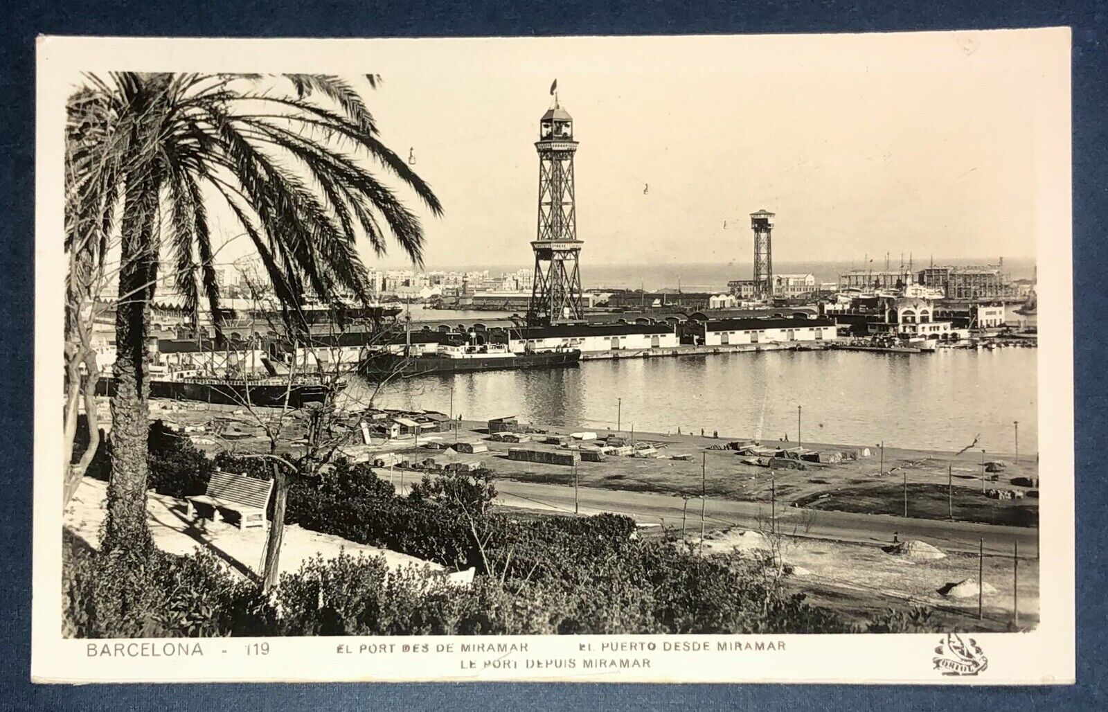 RPPC Port of Barcelona Catalonia Spain From Miramar Real Photo Postcard