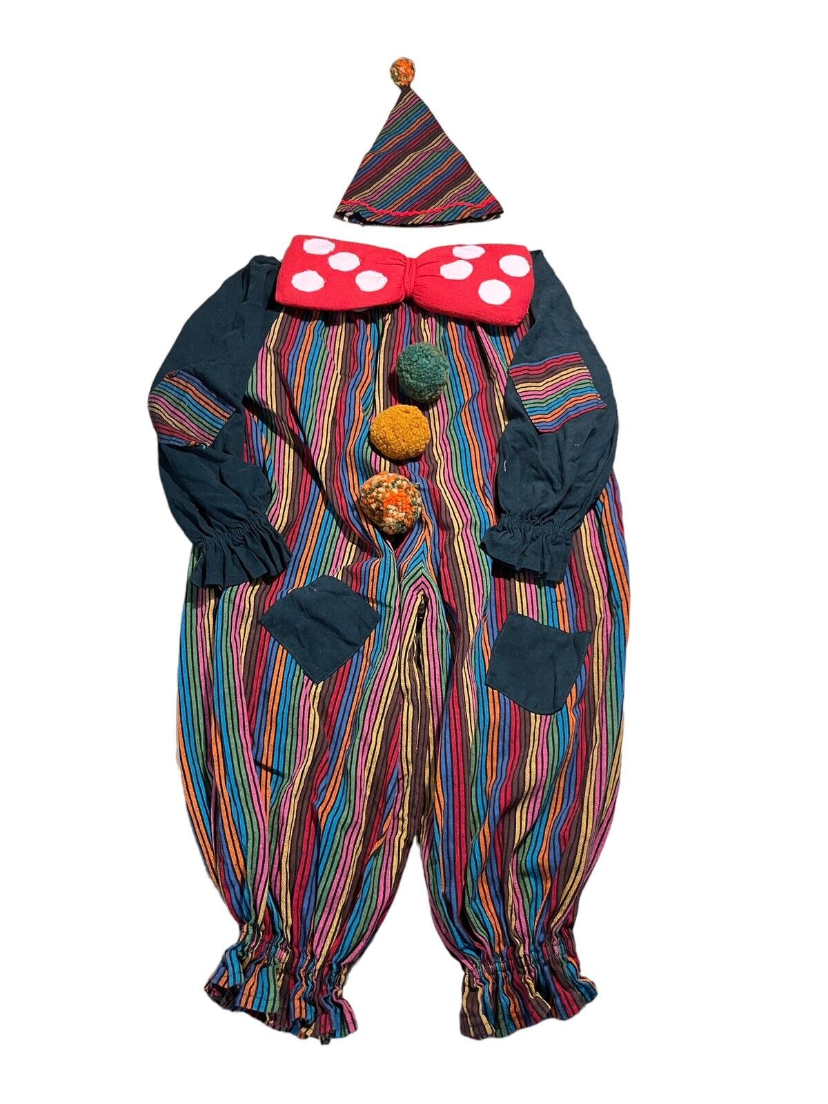 Vintage Handmade Clown Costume Halloween Kids Girls Boys 3 Pc Hat Bow Tie